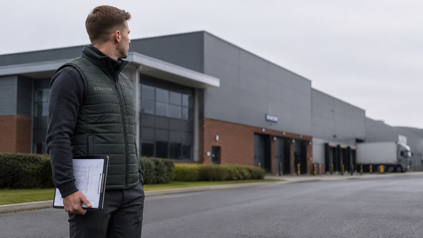 A Stratton surveyor arriving at a commercial distribution site.